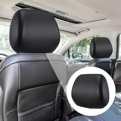 2 Pcs Car Headrest Covers Universal Fit, Full Wrap-Around Headrest Protectors, Waterproof Leather Portable Reusable Elastic Dust Cover for Most Cars Seat Headrests Accessories (Black) in Kuwait