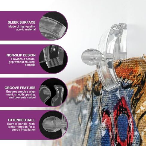 شماعة لحاف Magicfour، 4 قطع من شماعات نسيج شفافة للجدار للعرض، مشابك حامل لحاف شفافة للتعليق للمفروشات والرميات والسجاد والبطانيات واللافتات والأجهزة غير متضمنة in Kuwait