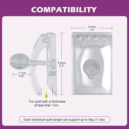 شماعة لحاف Magicfour، 4 قطع من شماعات نسيج شفافة للجدار للعرض، مشابك حامل لحاف شفافة للتعليق للمفروشات والرميات والسجاد والبطانيات واللافتات والأجهزة غير متضمنة in Kuwait