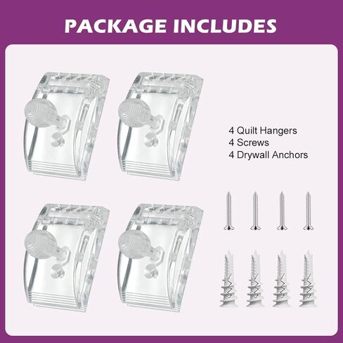 شماعة لحاف Magicfour، 4 قطع من شماعات نسيج شفافة للجدار للعرض، مشابك حامل لحاف شفافة للتعليق للمفروشات والرميات والسجاد والبطانيات واللافتات والأجهزة غير متضمنة in Kuwait