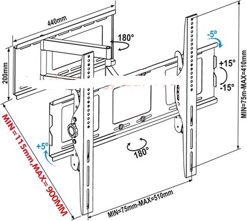 DL-WA-102LT 60KG 60" 42" 3 Arm Retractable Full Motion LCD Wall Mount Bracket 60KG Strong LCD 180 Degree Rotating TV Stand in Saudi Arabia