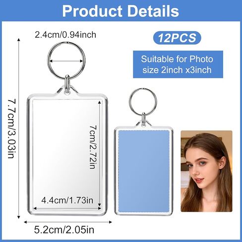 12 Pcs Acrylic Photo Keychain Set, Clear Personalized Picture Keychain Frames with Split Ring, Blank Keychains for DIY Craft Gifts, Perfect Keychains Picture Holders in Kuwait