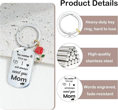 Mom Keychain Stainless Steel Key Chain Mothers Day Gift from Daughter Son Birthday Christmas Valentines Day Gifts in Kuwait