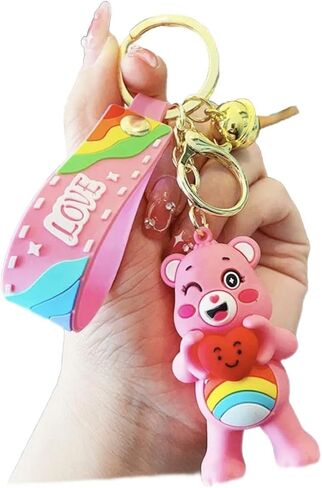 MARALICIA Animal Bears Keychain 3D with Jinggle Bell Silicone, Keyring for Backpack, Handbag, Purse for Boys and Girls (Pink Cheer Bear) in Saudi Arabia