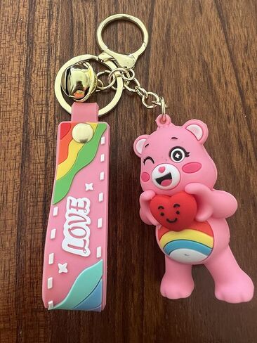 MARALICIA Animal Bears Keychain 3D with Jinggle Bell Silicone, Keyring for Backpack, Handbag, Purse for Boys and Girls (Pink Cheer Bear) in Saudi Arabia