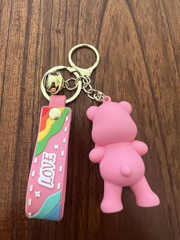 MARALICIA Animal Bears Keychain 3D with Jinggle Bell Silicone, Keyring for Backpack, Handbag, Purse for Boys and Girls (Pink Cheer Bear) in Saudi Arabia