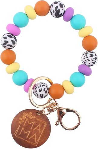 Silicone Bead Keychain Wristlet Bracelet for MAMA,Bangle Key Chains Holder Backpack Charms Accessories for Mother in Saudi Arabia