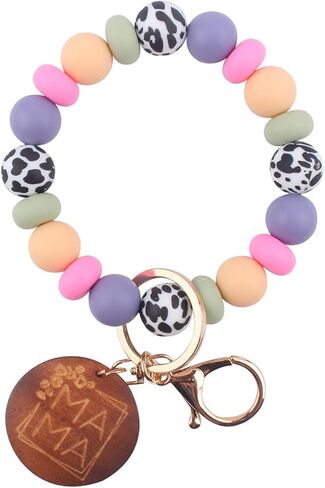 Silicone Bead Keychain Wristlet Bracelet for MAMA,Bangle Key Chains Holder Backpack Charms Accessories for Mother in Saudi Arabia