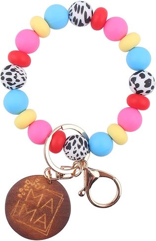Silicone Bead Keychain Wristlet Bracelet for MAMA,Bangle Key Chains Holder Backpack Charms Accessories for Mother in Saudi Arabia