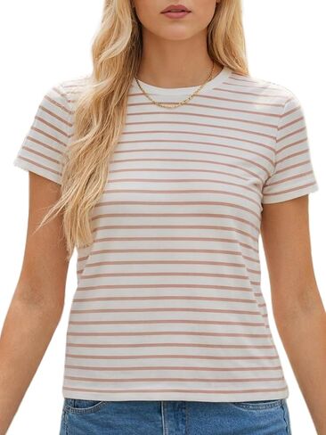 ALUS Short Sleeve Tops for Women Stripe Crew Neck Casual Blouses Basic T Shirts in Saudi Arabia