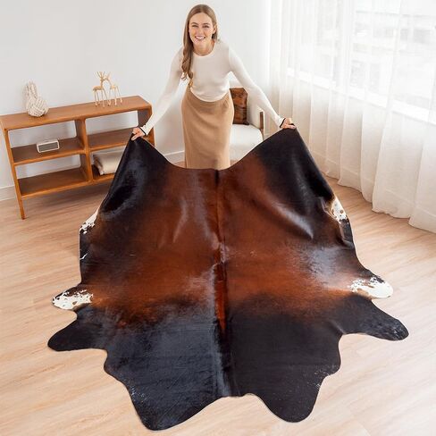 100% Genuine Brazilian Cowhide Rug - Tricolor, Brown, Black & White - Luxury Cowskin Leather Area Rug Decor (X-Large) 7 x 6 ft in Saudi Arabia