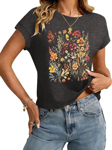 TAKEYAL Womens Cute Graphic Tees Cap Sleeve Crew Neck Casual Vintage Spring Summer Tops T-Shirt 2026 in Saudi Arabia