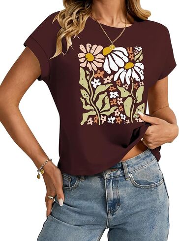 TAKEYAL Womens Cute Graphic Tees Cap Sleeve Crew Neck Casual Vintage Spring Summer Tops T-Shirt 2026 in Saudi Arabia