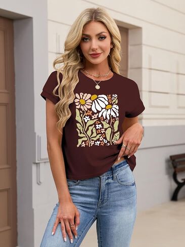 TAKEYAL Womens Cute Graphic Tees Cap Sleeve Crew Neck Casual Vintage Spring Summer Tops T-Shirt 2026 in Saudi Arabia