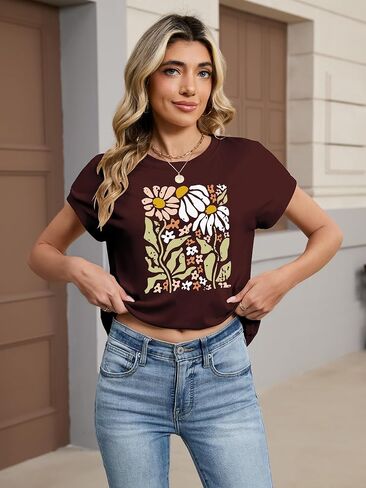 TAKEYAL Womens Cute Graphic Tees Cap Sleeve Crew Neck Casual Vintage Spring Summer Tops T-Shirt 2026 in Saudi Arabia