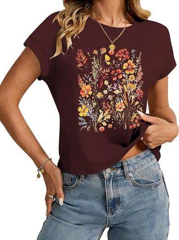 TAKEYAL Womens Cute Graphic Tees Cap Sleeve Crew Neck Casual Vintage Spring Summer Tops T-Shirt 2026 in Saudi Arabia