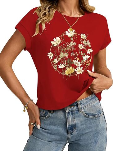 TAKEYAL Womens Cute Graphic Tees Cap Sleeve Crew Neck Casual Vintage Spring Summer Tops T-Shirt 2026 in Saudi Arabia