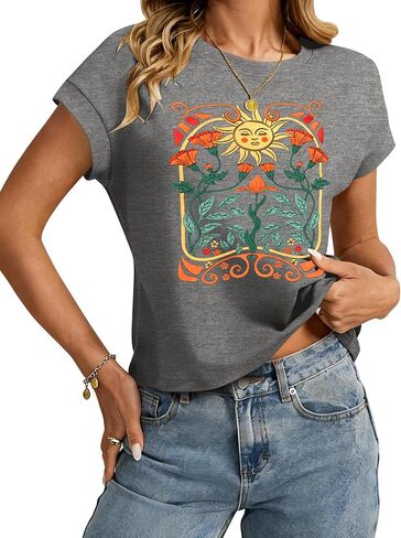TAKEYAL Womens Cute Graphic Tees Cap Sleeve Crew Neck Casual Vintage Spring Summer Tops T-Shirt 2026 in Saudi Arabia