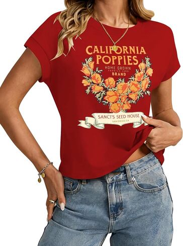 TAKEYAL Womens Cute Graphic Tees Cap Sleeve Crew Neck Casual Vintage Spring Summer Tops T-Shirt 2026 in Saudi Arabia