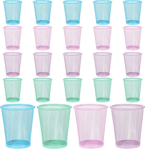 24 Pcs Mesh Pencil Holder, Colored Metal Pen Holder Metal Pen Cup Desk Organizer Cups Makeup Brush Holders for Desk Home School Office, 4 Colors in Kuwait
