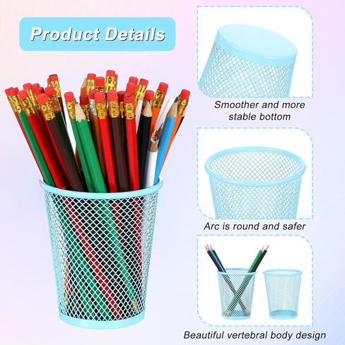 24 Pcs Mesh Pencil Holder, Colored Metal Pen Holder Metal Pen Cup Desk Organizer Cups Makeup Brush Holders for Desk Home School Office, 4 Colors in Kuwait