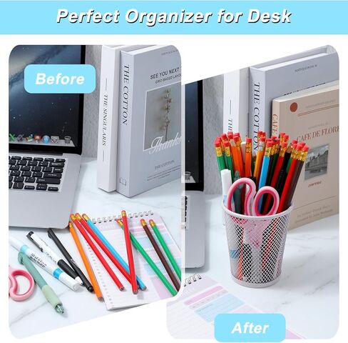 24 Pcs Mesh Pencil Holder, Colored Metal Pen Holder Metal Pen Cup Desk Organizer Cups Makeup Brush Holders for Desk Home School Office, 4 Colors in Kuwait