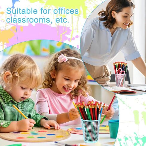 24 Pcs Mesh Pencil Holder, Colored Metal Pen Holder Metal Pen Cup Desk Organizer Cups Makeup Brush Holders for Desk Home School Office, 4 Colors in Kuwait