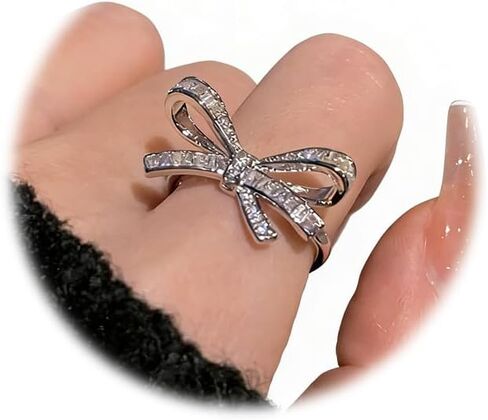 Gold Rhinestone Bow Knuckle Ring,Cute Shiny Multi Row Cubic Zirconia Statement Ring,Silver Shiny Engagement Wedding Band Jewelry Gift in Kuwait