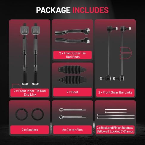 طقم التوجيه والتعليق BDFHYK 8 قطع متوافق مع Toyota Sienna 2011-2020، 2 * قضيب ربط داخلي EV801518 + 2 * قضيب ربط خارجي ES800997/ES800998 + 2 * رابط شريط التثبيت K750574 + 2 * غطاء غبار in Kuwait