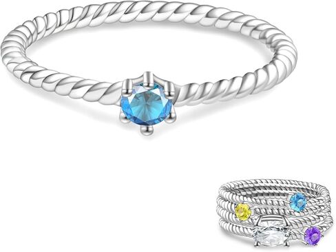 Stackable Birthstone Rings Set for Women: 925 Sterling Silver Mother Child Family Stacking Ring Minimalist Stackable Bands Mother's Day Jewelry Gifts for Wife in Kuwait