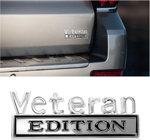 2 PCS Veteran Edition Emblem Car Decals, Veteran Letters Raised Stickers Vehicle Exterior Decoration, Retired Soldier 3D Metal Badge Bumper Decal for Cars Trucks SUVs (Black & White) in Kuwait