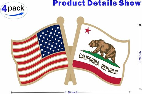 الولايات المتحدة الأمريكية وولاية كاليفورنيا عبرت مزدوجة العلم التلبيب دبابيس صغيرة صغيرة جمهورية كاليفورنيا الصداقة شارة دبوس، 4PCS in Kuwait