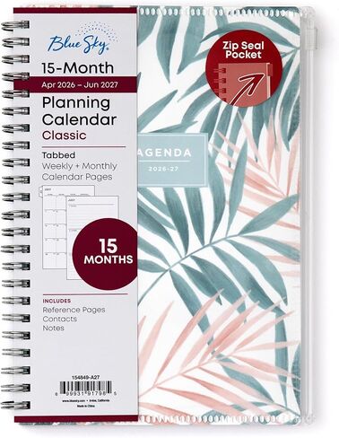 Blue Sky 2026-2027 Weekly and Monthly Academic Year 15 Month Planner Calendar, April 2026 - June 2027, 5" x 8", Flexible Cover With Zip Pouch, Wirebound, Storage Pocket, Seychelle in Saudi Arabia
