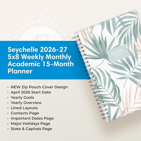 Blue Sky 2026-2027 Weekly and Monthly Academic Year 15 Month Planner Calendar, April 2026 - June 2027, 5" x 8", Flexible Cover With Zip Pouch, Wirebound, Storage Pocket, Seychelle in Saudi Arabia