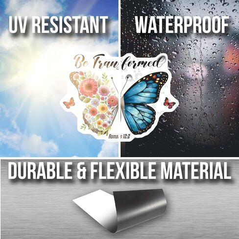 Be Transformed Butterfly Magnet with Floral Design - Romans Car Magnet 12:2 Inspirational Magnet - Motivational Fridge Decor - Christian Gift - AAMT1680 in Kuwait