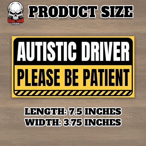 Autistic Driver Please Be Patient | Bumper Sticker or Car Magnet | Warning Funny Waterproof Magnetic Bumper Sticker for Cars [7.5x3.75] in Kuwait