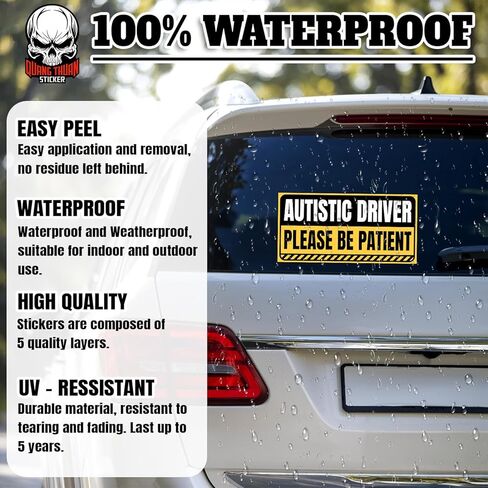 Autistic Driver Please Be Patient | Bumper Sticker or Car Magnet | Warning Funny Waterproof Magnetic Bumper Sticker for Cars [7.5x3.75] in Kuwait