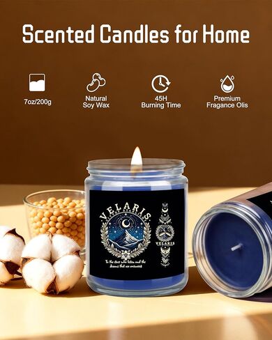 Velaris City of Starlight ACOTAR Fans Gift Thorns and Roses Merchandise Sandalwood 7 oz Scented Candle (Candle-Black City) in Saudi Arabia