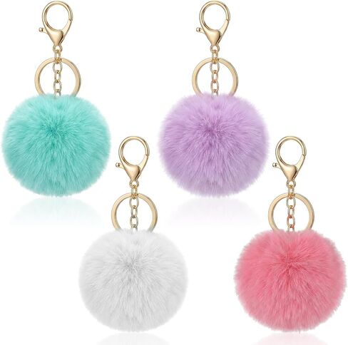 4 Pcs Faux Fur Pompom Ball Keychains 3 Inch Pom Pom Keychains Puff Ball Keychain Fluffy Keychain Accessories for Car Bag Charm in Kuwait