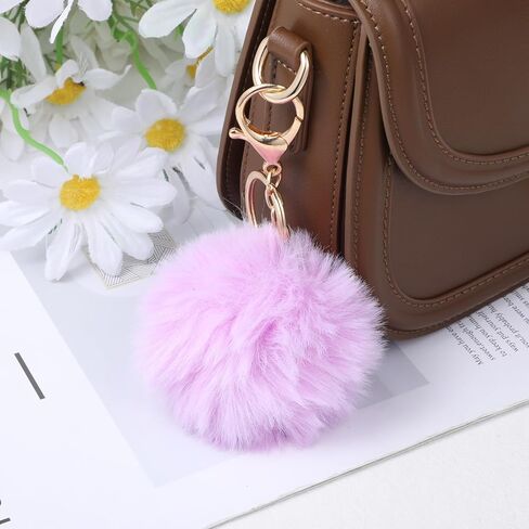 4 Pcs Faux Fur Pompom Ball Keychains 3 Inch Pom Pom Keychains Puff Ball Keychain Fluffy Keychain Accessories for Car Bag Charm in Kuwait
