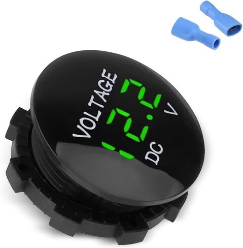 Car Voltmeter Gauge, DC 12-24 V LED Digital Voltage Meter, Waterproof Mini Round Monitor with Anti-reverse Protection, Portable Tester for Most Cars Motorcycles Trucks (Green) in Kuwait