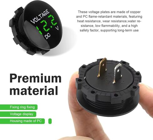 Car Voltmeter Gauge, DC 12-24 V LED Digital Voltage Meter, Waterproof Mini Round Monitor with Anti-reverse Protection, Portable Tester for Most Cars Motorcycles Trucks (Green) in Kuwait