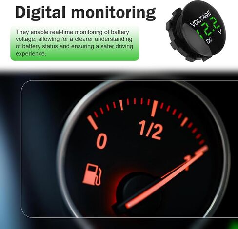 Car Voltmeter Gauge, DC 12-24 V LED Digital Voltage Meter, Waterproof Mini Round Monitor with Anti-reverse Protection, Portable Tester for Most Cars Motorcycles Trucks (Green) in Kuwait
