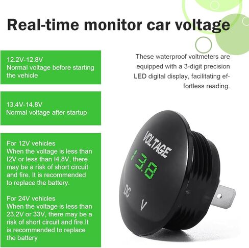 Car Voltmeter Gauge, DC 12-24 V LED Digital Voltage Meter, Waterproof Mini Round Monitor with Anti-reverse Protection, Portable Tester for Most Cars Motorcycles Trucks (Green) in Kuwait