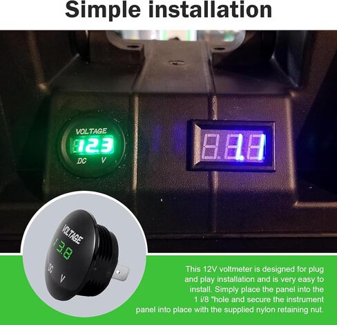 Car Voltmeter Gauge, DC 12-24 V LED Digital Voltage Meter, Waterproof Mini Round Monitor with Anti-reverse Protection, Portable Tester for Most Cars Motorcycles Trucks (Green) in Kuwait