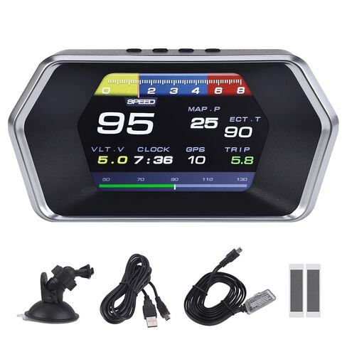 P17 Car HUD OBD & GPS Dual Mode Fuction Speedometer,Display Projects Real time Driving Data Like Speed, RPM, Fuel Consumption, Voltage, Water Temperature,12 Languages Adjustable,for All Vehicle in Kuwait