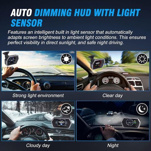 P17 Car HUD OBD & GPS Dual Mode Fuction Speedometer,Display Projects Real time Driving Data Like Speed, RPM, Fuel Consumption, Voltage, Water Temperature,12 Languages Adjustable,for All Vehicle in Kuwait