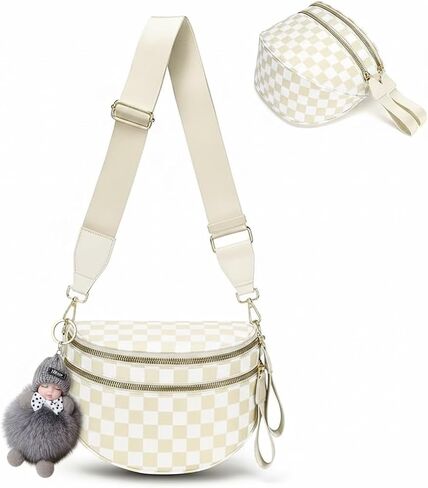 Crossbody bags for women,Checkered crossbody bag,Checkered Bum bag,Large Pockets Sling Casual Travel Outdoor (NeonRose) in Saudi Arabia