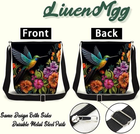 Floral Hummingbird Print Canvas Crossbody Bag, Adjustable Strap Lightweight Purse with Top Zipper & Inner Pocket, Daily Shoulder Bag Gift for Women -3 in Kuwait
