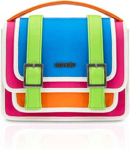 محفظة Hereje متعددة الألوان للنساء - حقيبة يد ملونة مع حزام كتف قابل للفصل - محافظ فريدة باللونين البرتقالي والوردي - مجموعة ربيع وصيف 2026 - حقيبة يد بمقبض علوي باللون الوردي النيون in Kuwait
